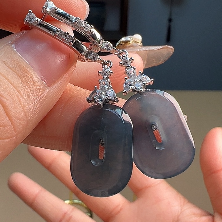 翡翠耳饰银S925镶嵌耳饰