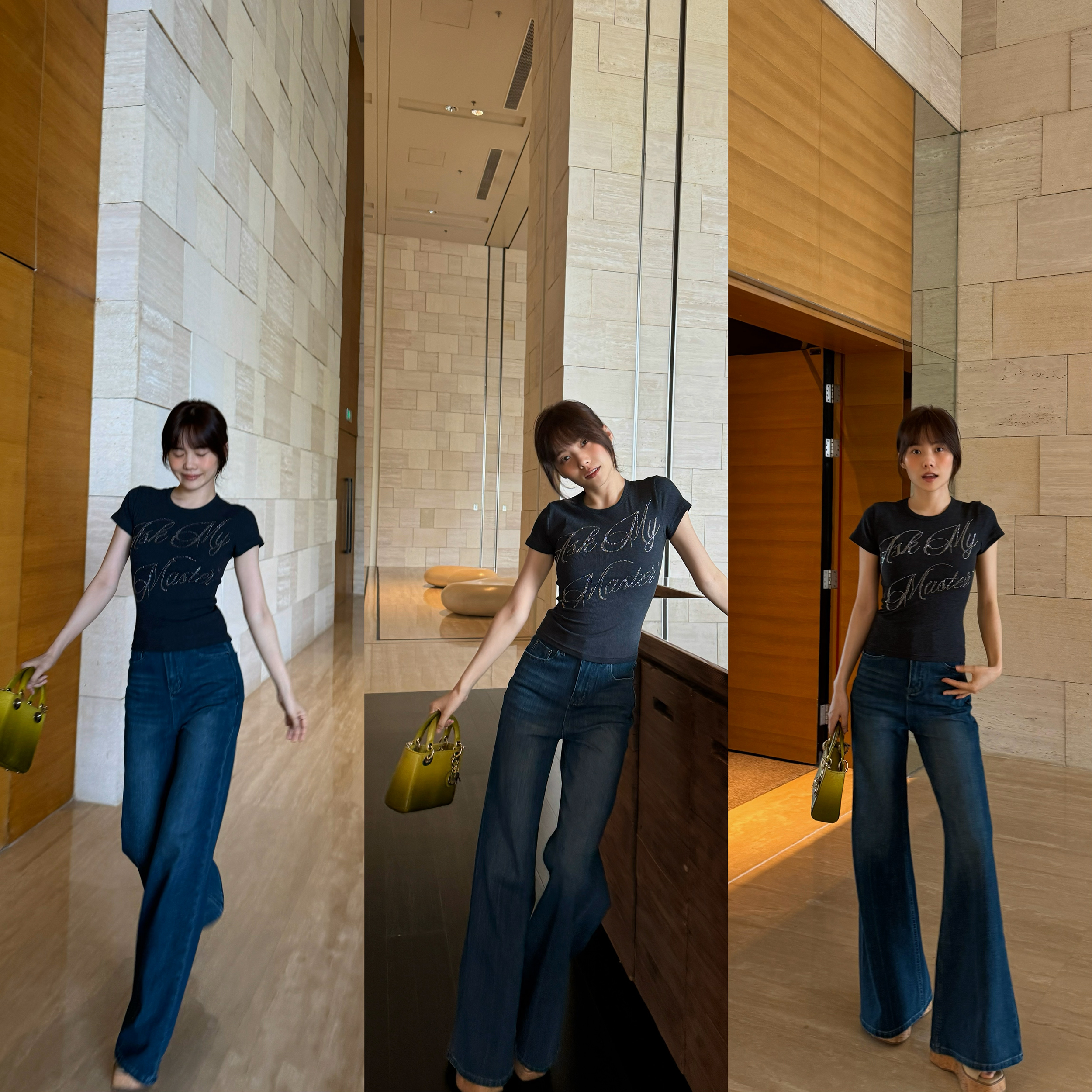 井迪儿【独特乐章】66.6%棉百搭经典土耳其布高腰阔腿微喇牛仔裤