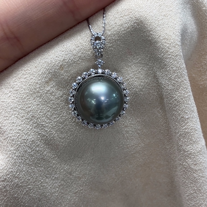 颈饰银S925镶嵌海水珍珠大溪地 13-14mm 19号