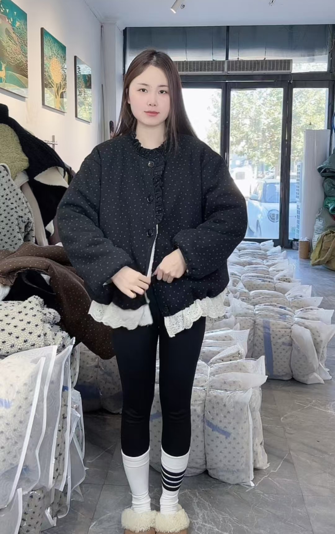 三层加厚蕾丝花边可外穿家居服秋冬套装