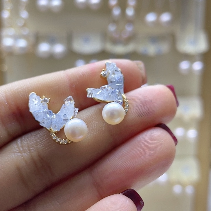 淡水珍珠耳饰银S925镶嵌