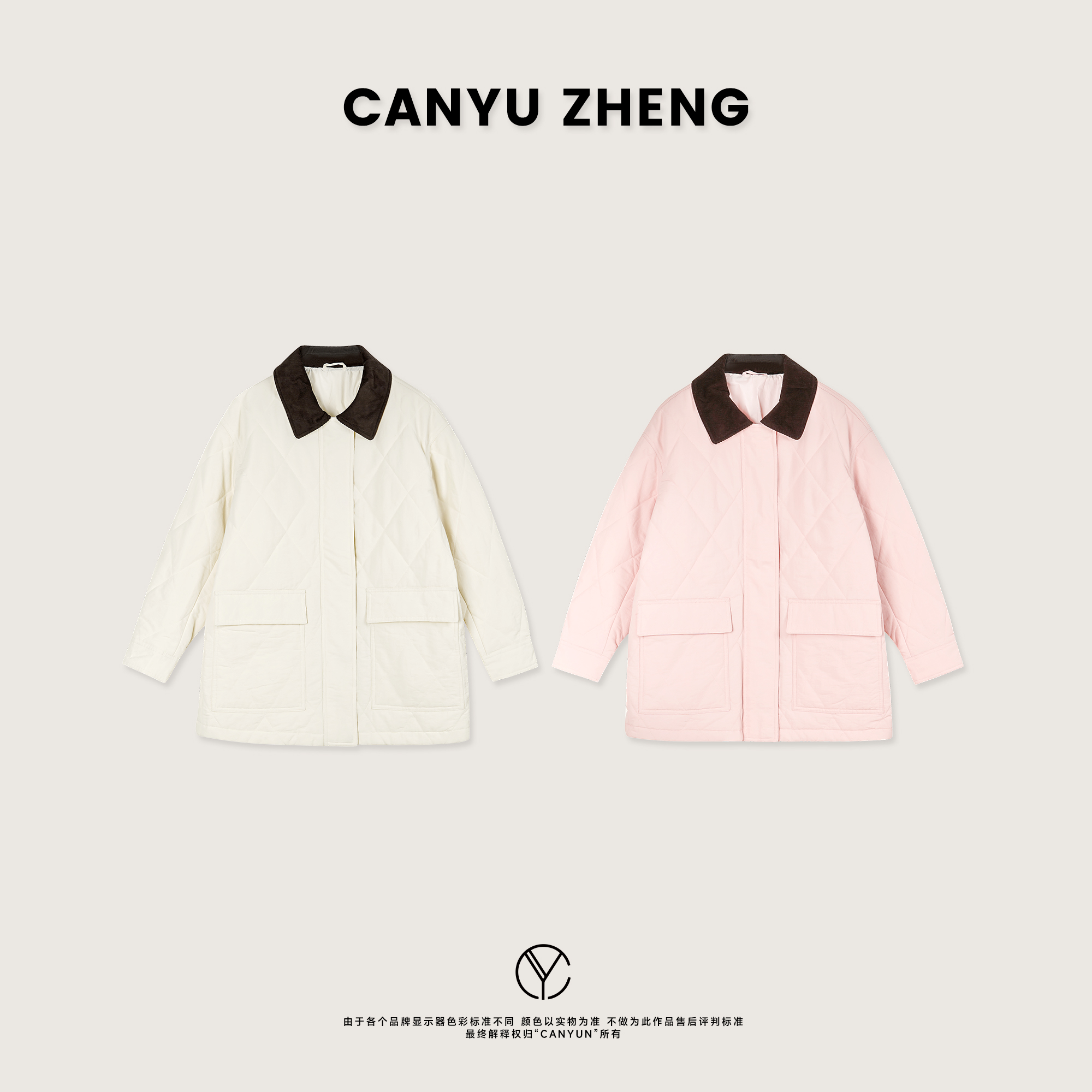 CANYU 巴恩风 复古灯芯绒领菱格棉服夹克外套