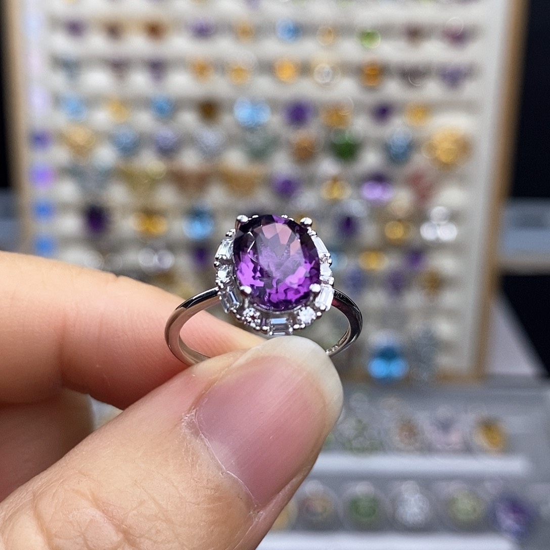 银S925镶嵌戒指紫晶不含证书