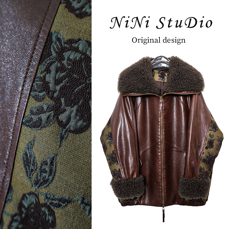 《塞纳花房》90白鹅绒绵羊皮女士设计师皮毛一体毛领冬季爆款25662 