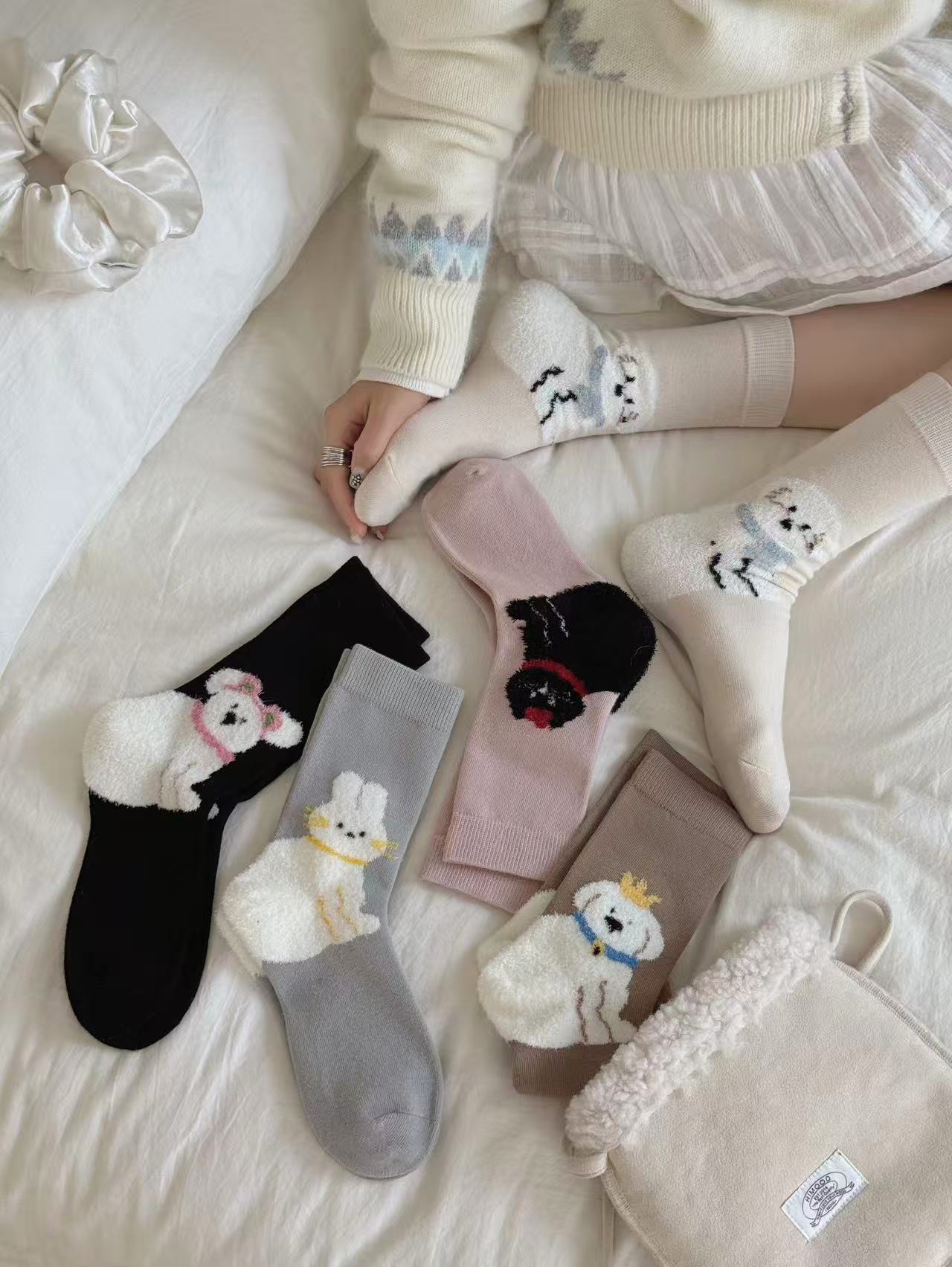 植绒中筒袜蝴蝶结保暖耐磨田园风千金风厚款少女风【001-200】