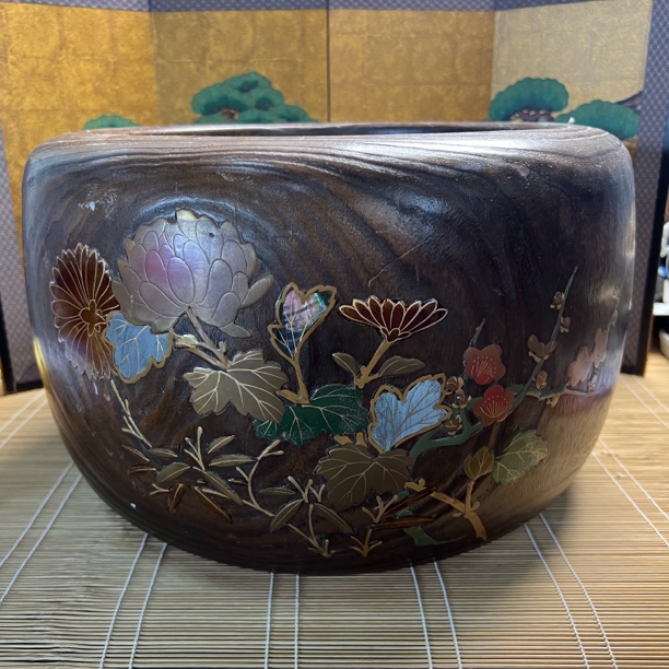 1032号 木制铜胎火钵火盆 默认瑕疵