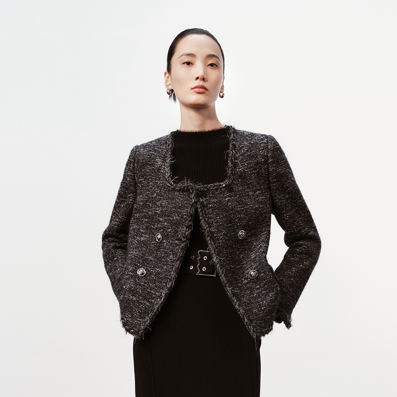 H·GENTEEL荷高24新款冬装女复古夹花小香风短外套GUE43520640