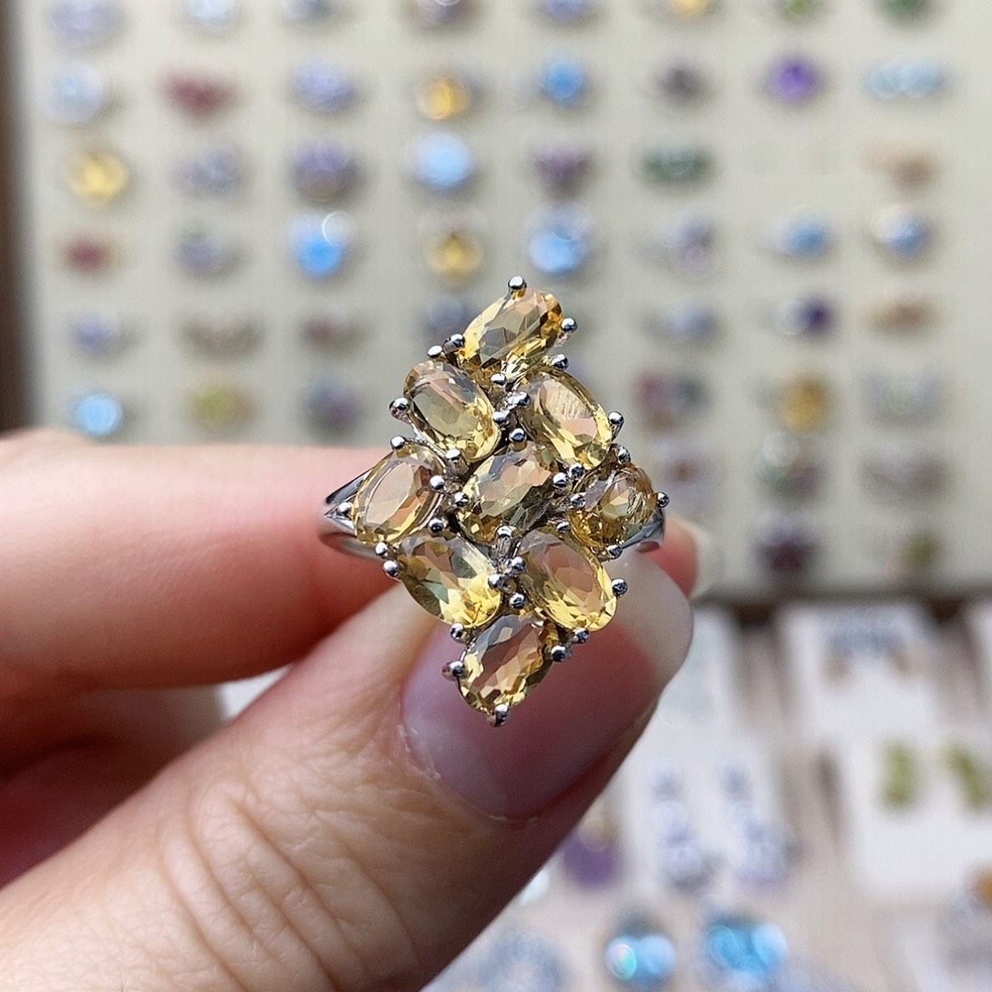 黄晶戒指银S925镶嵌一物一证