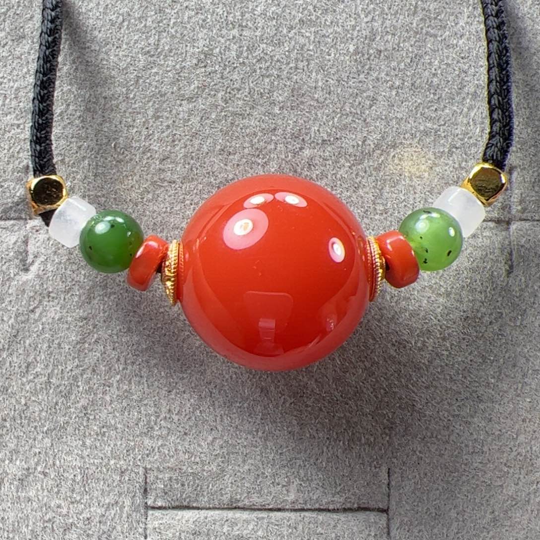 南红玛瑙未镶嵌18.4锁骨珠吊坠