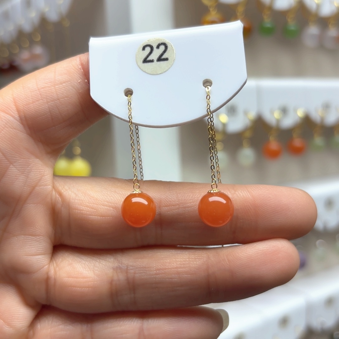 南红玛瑙耳饰18K金镶嵌