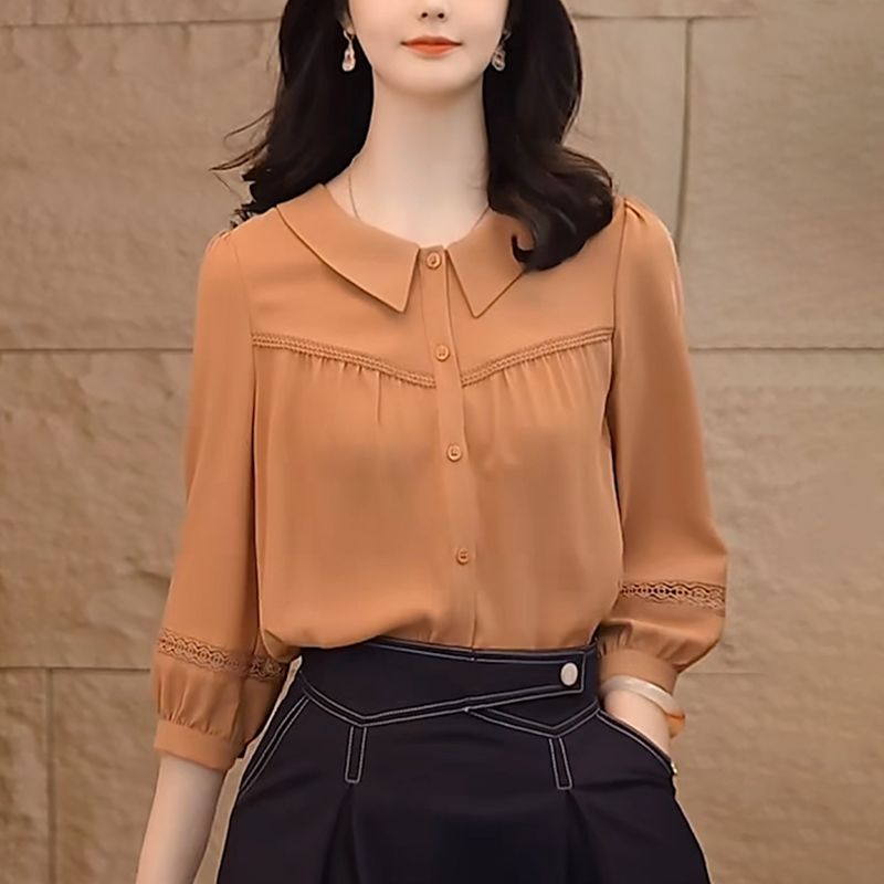 法式橘色高级感衬衫女2025夏季新款轻奢洋气减龄宽松显瘦休闲上衣
