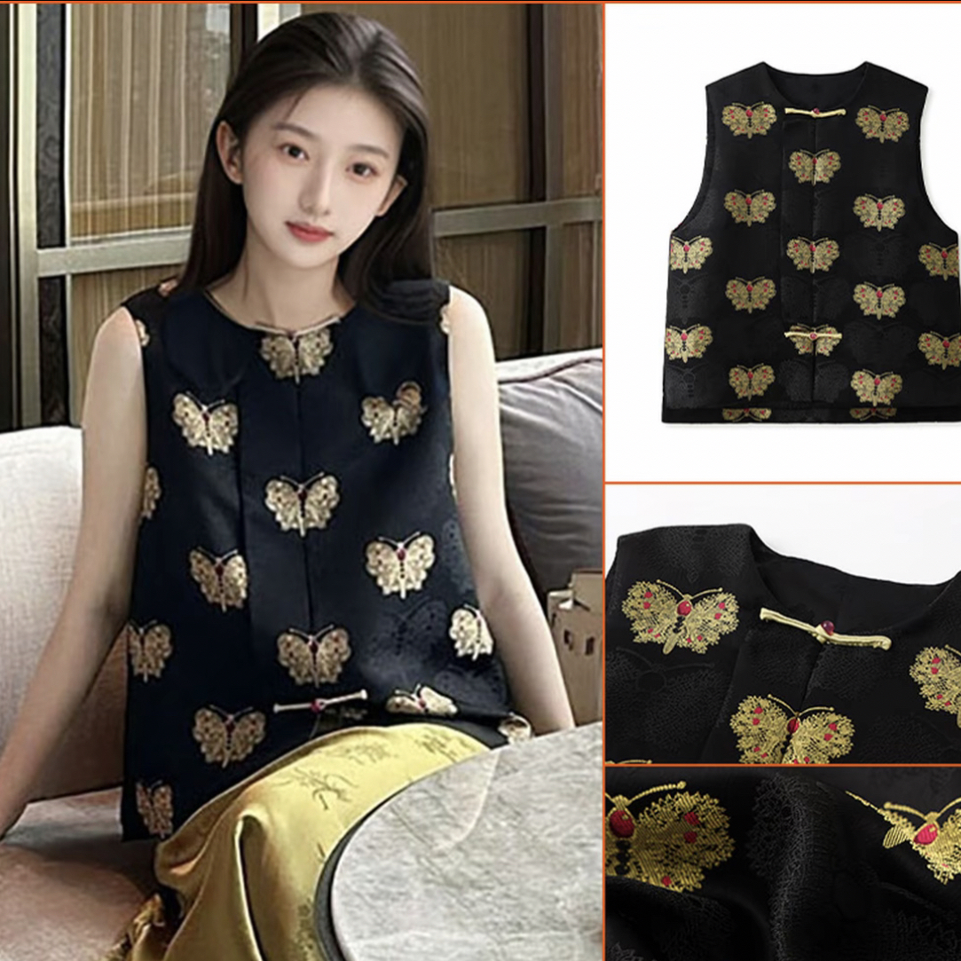 俏佳人春秋冬立领夏季复古印花刺绣民族风马夹中国风古装上衣