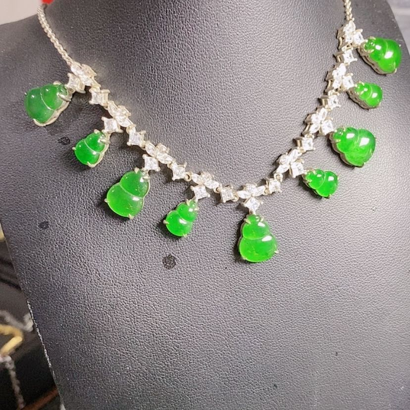 【闪购商品】翡翠银S925镶嵌挂件葫芦套链