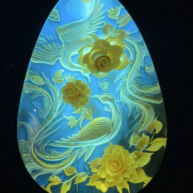 凤求凰 琥珀阴雕吊坠 余贤国大师雕刻作品 琥珀蜜蜡