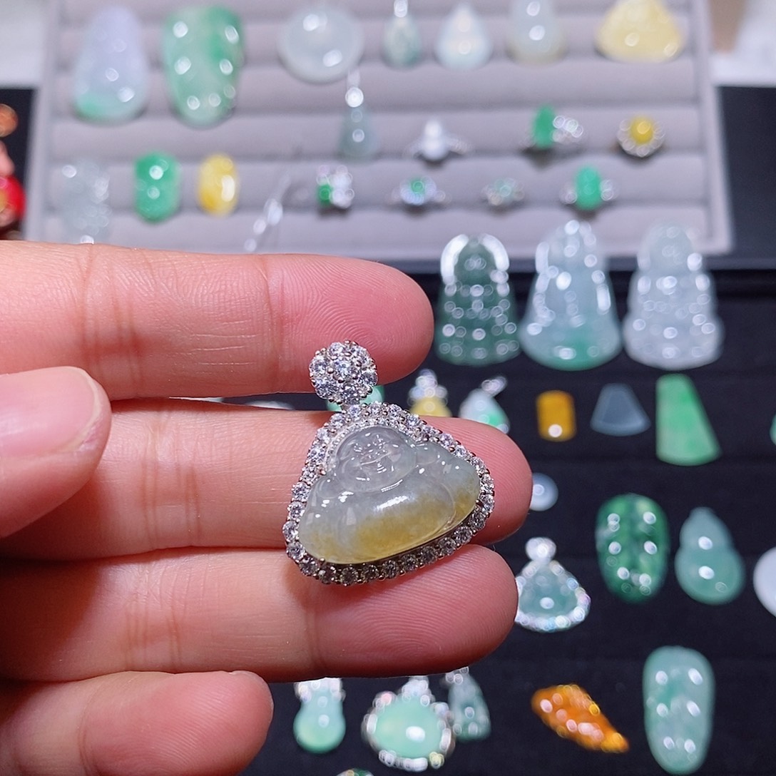 翡翠银S925镶嵌颈饰佛公