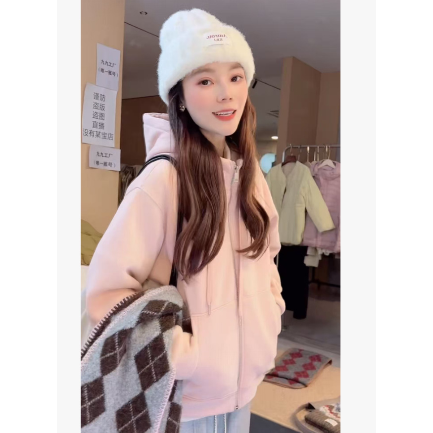 九佳 重磅加绒【休闲天菜】新款松弛感慵懒连帽百搭加绒外套44D15