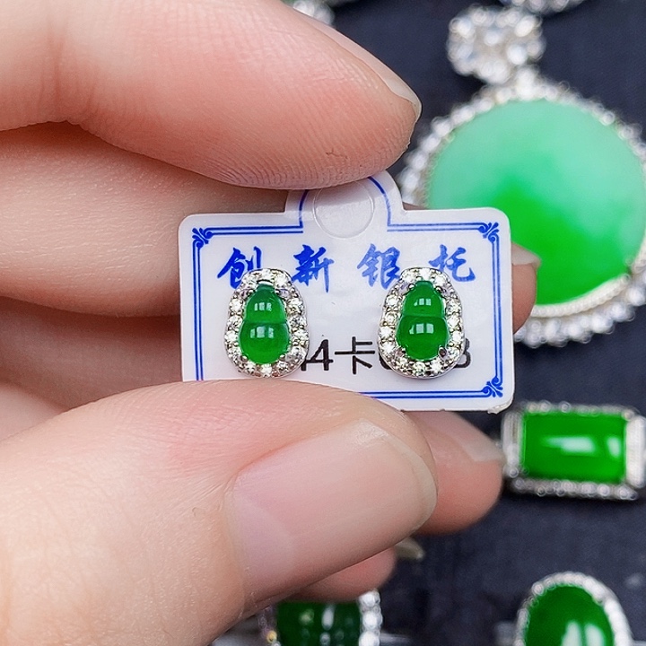 翡翠银S925镶嵌耳饰