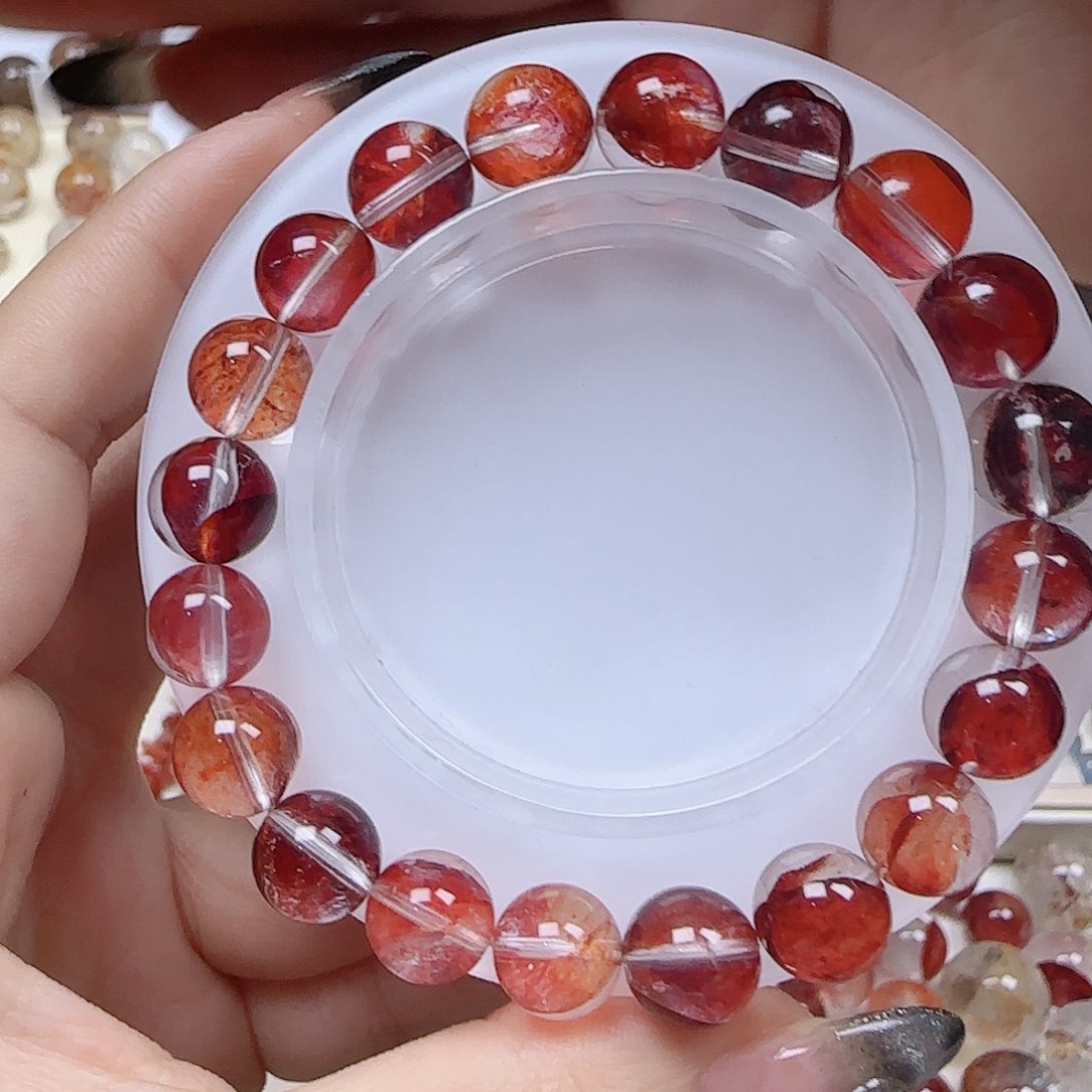 水晶手串未镶嵌巴西牛血红胶花卡10