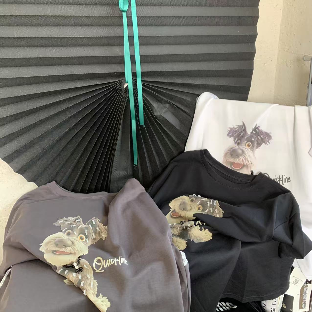 『雨美 Show』9241休闲百搭小狗重工T短袖