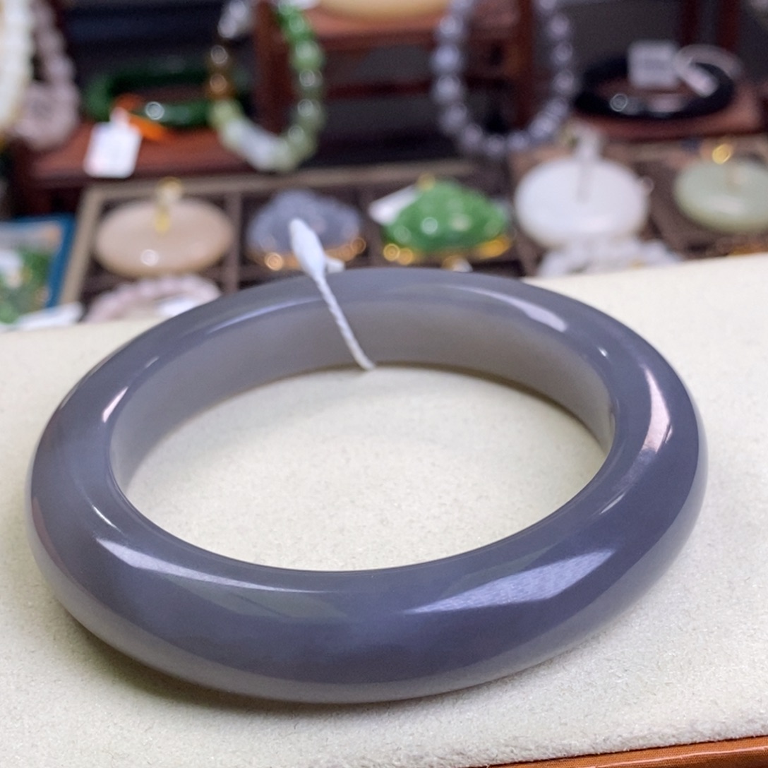 和田玉浓烟紫手镯58.8圈口未镶嵌