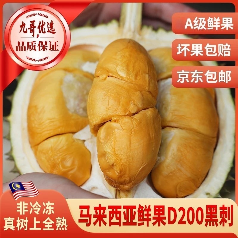 鲜果D200黑刺榴莲AA级保5房马来西亚带壳新鲜非冷冻京东快递 