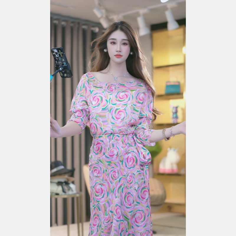 【乖瑶】气质重磅真丝夏季新款印花花套装 2466148