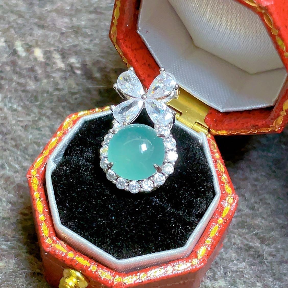 MOZFC295-天然A货翡翠吊坠设计款四叶草钻扣S925银镶嵌