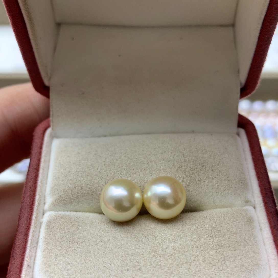 海水珍珠耳饰18K金镶嵌8.5-9羽皇金素钉