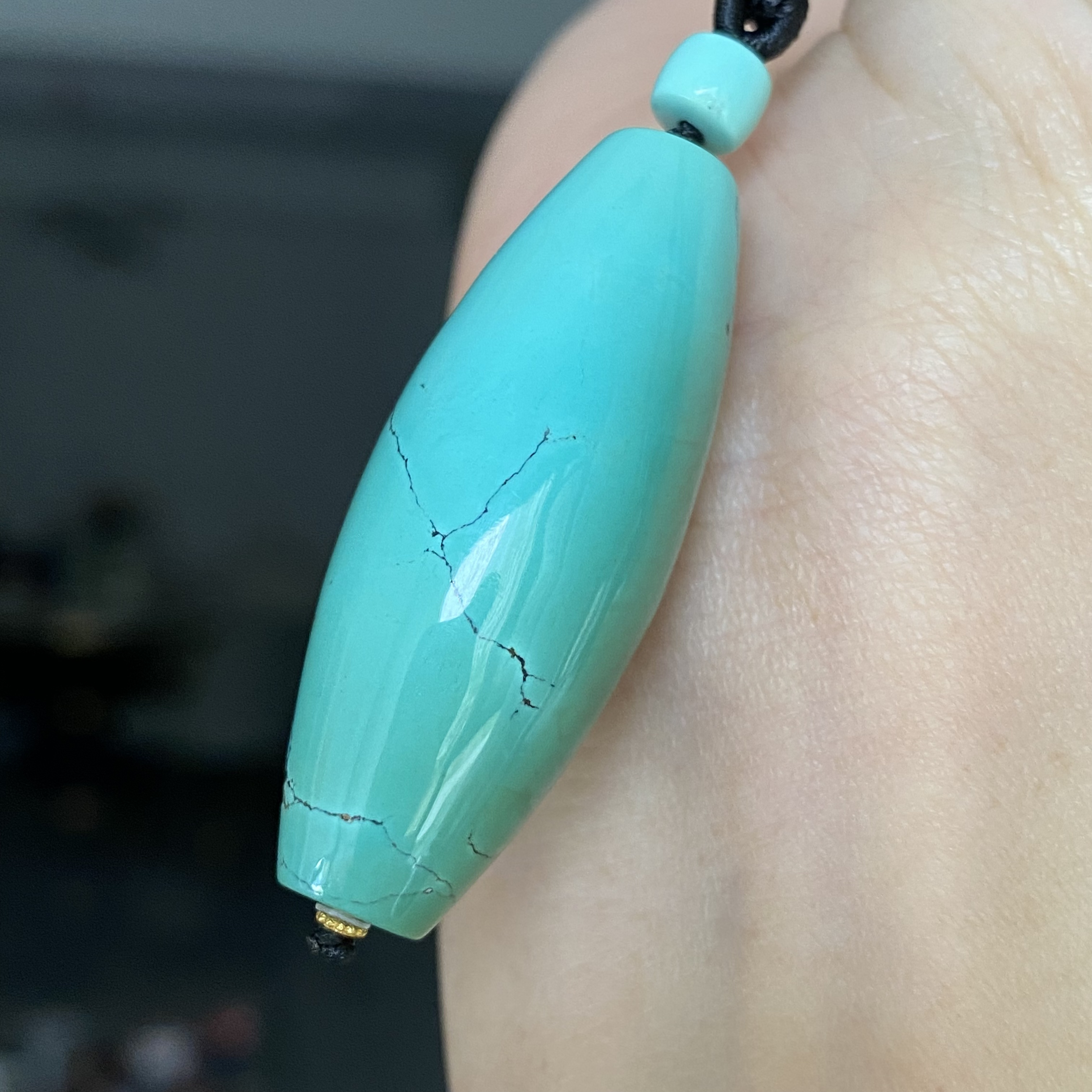 蓝绿料长桶珠锁骨链时尚百搭男女适用天然原矿绿松石