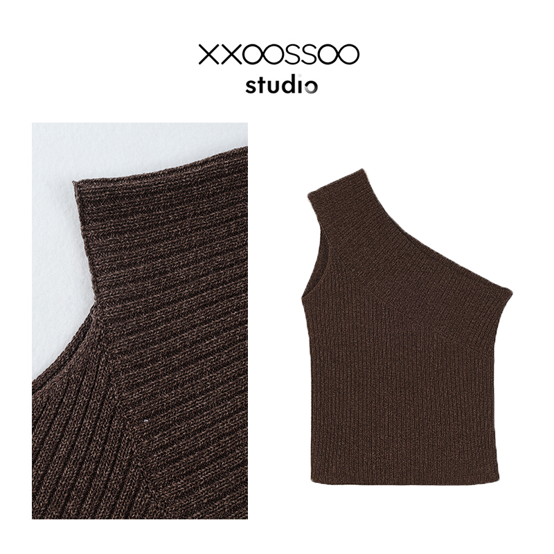 xxoossoo 和纸纱设计感斜肩无袖针织衫背心女夏季新款小众修身