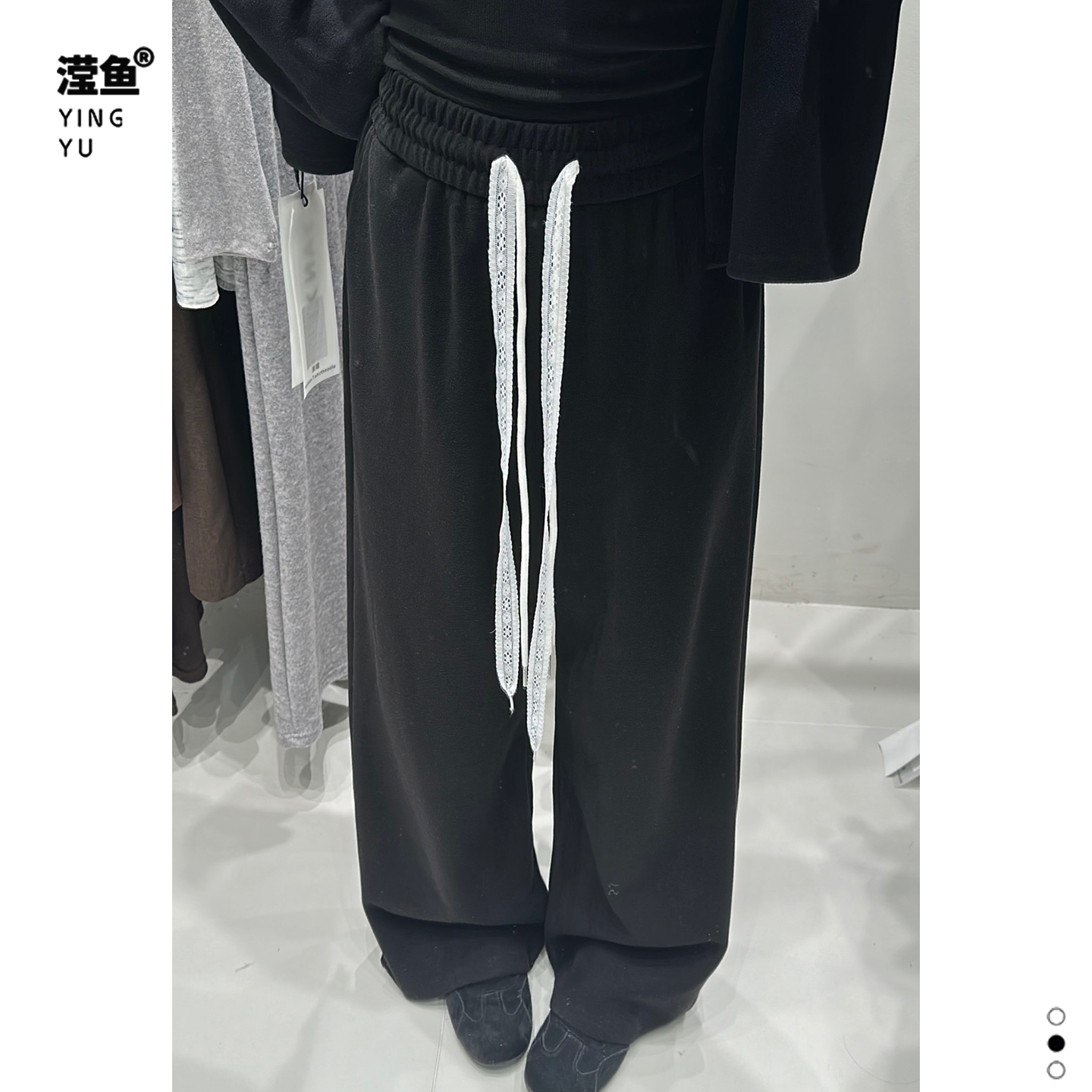 演曦 Y3170大码蕾丝绳子休闲长裤宽松显瘦百搭直通洋气加厚阔腿裤