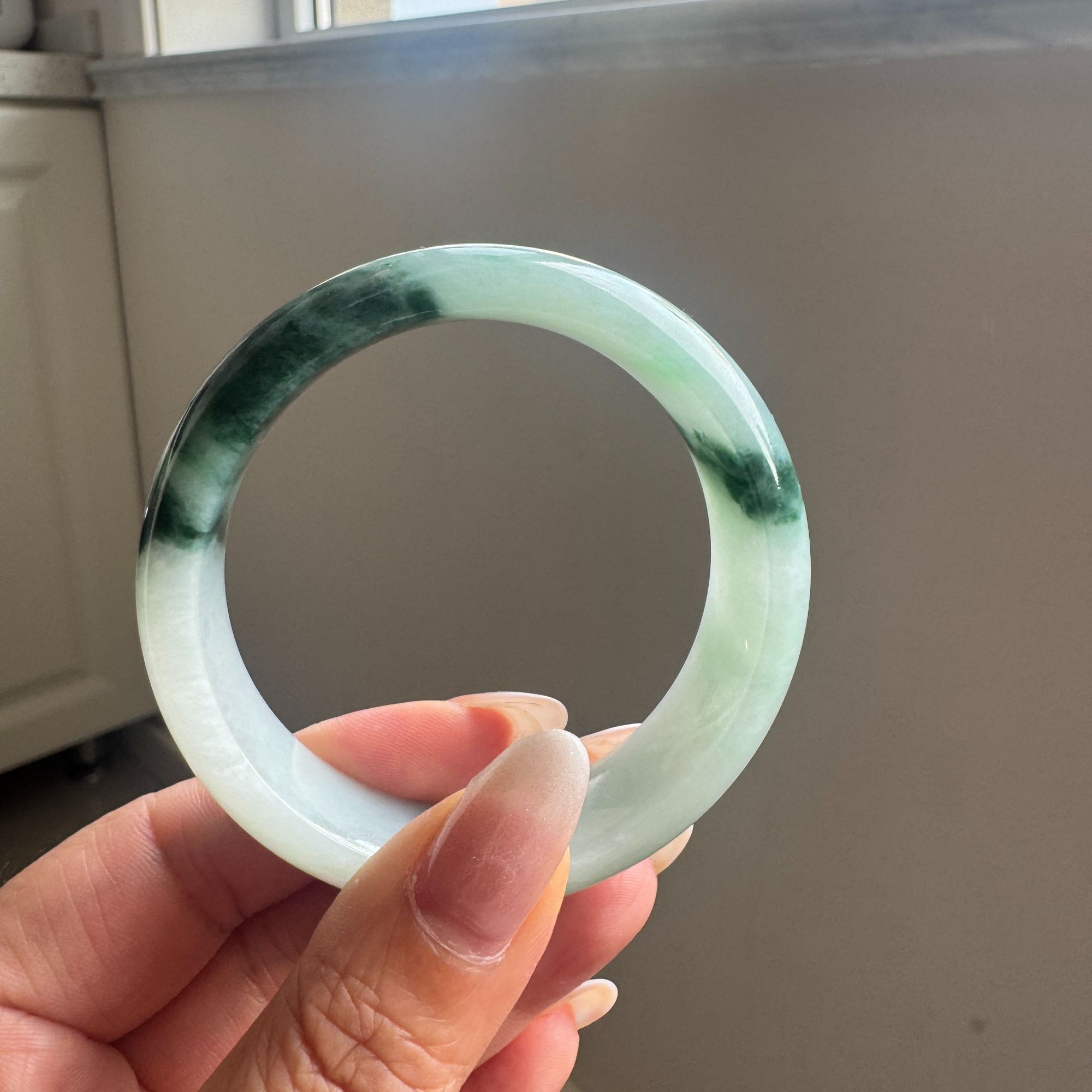 55圈口宽版轮胎镯老坑老料糯化起胶飘花缅甸A货翡翠手镯送证书