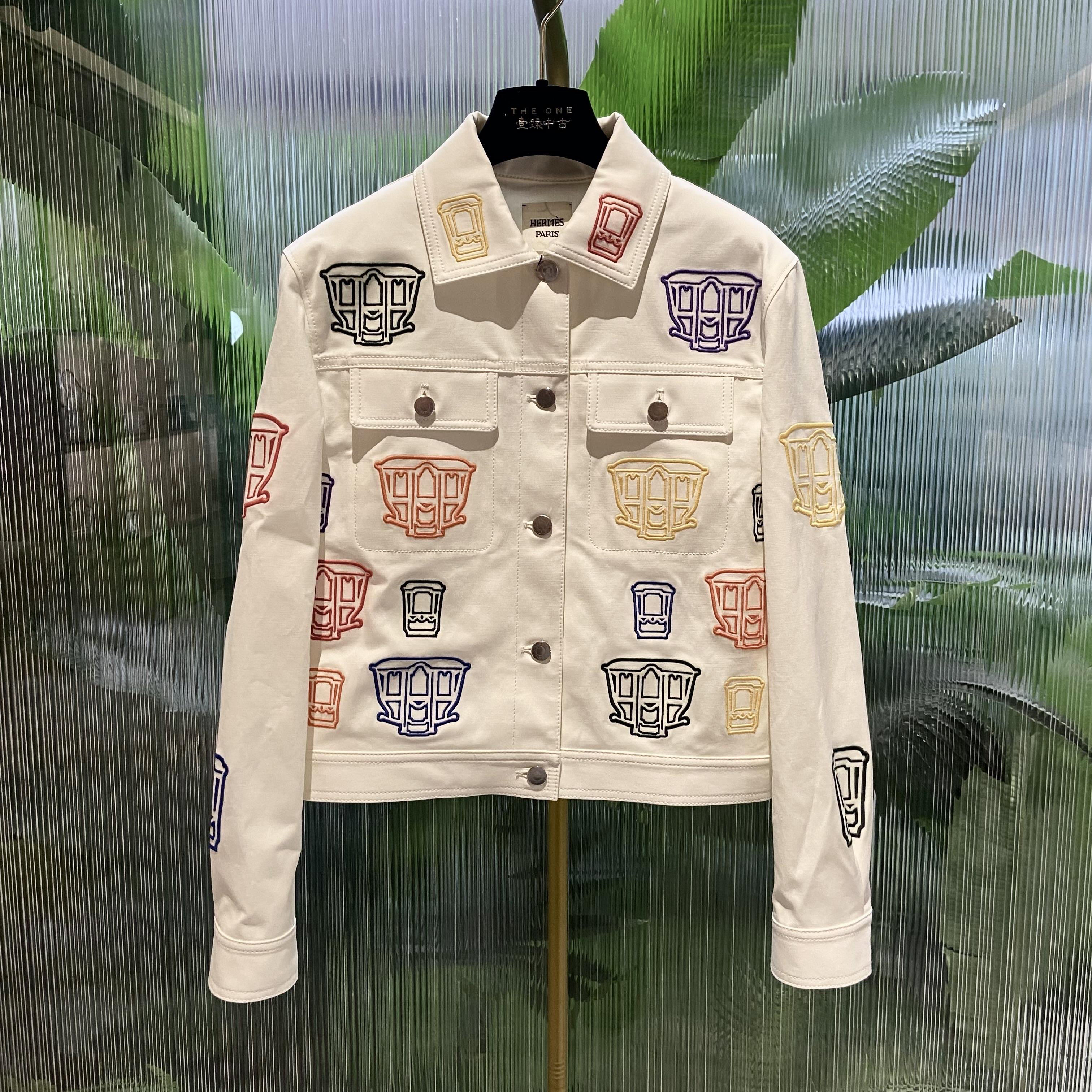 99新 Hermes/爱马仕 壹臻/白色刺绣牛仔外套 38 66242641