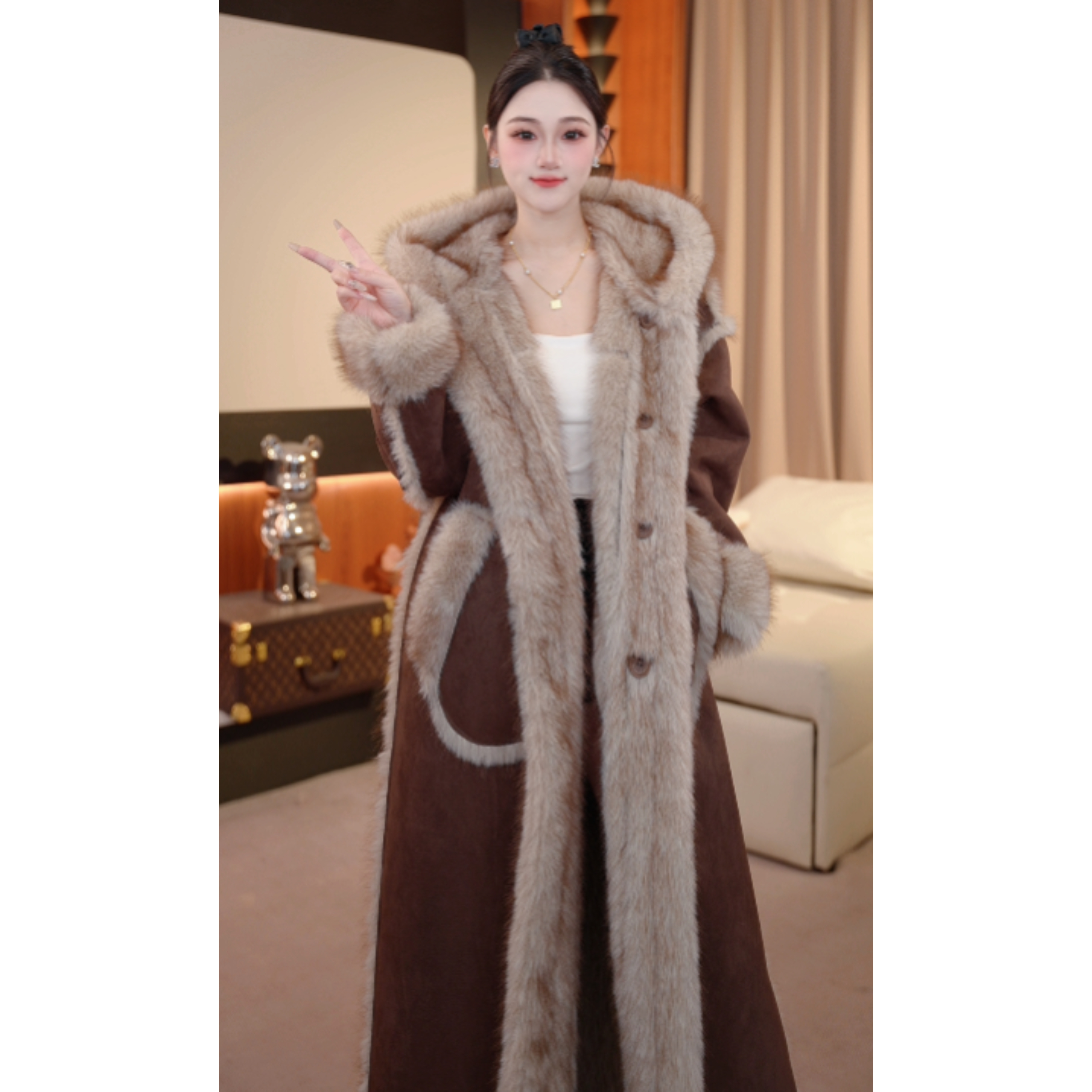 2025【双面穿】大衣连帽落肩袖轻奢高端厚款女装F 28115