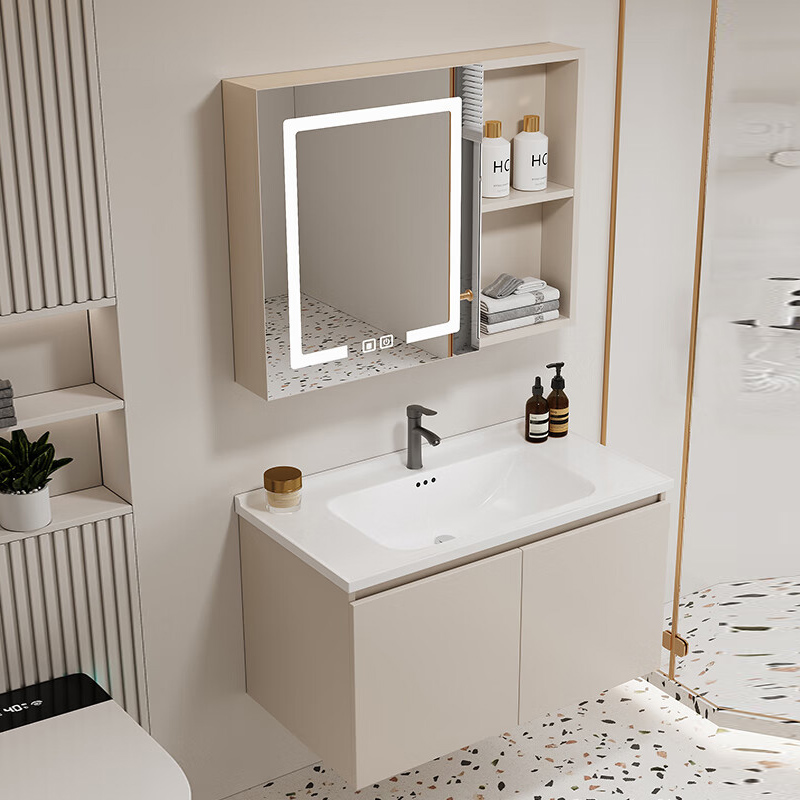 【免费安装-奶油风】太空铝浴室柜组合陶瓷一体洗漱台组合套洗手盆