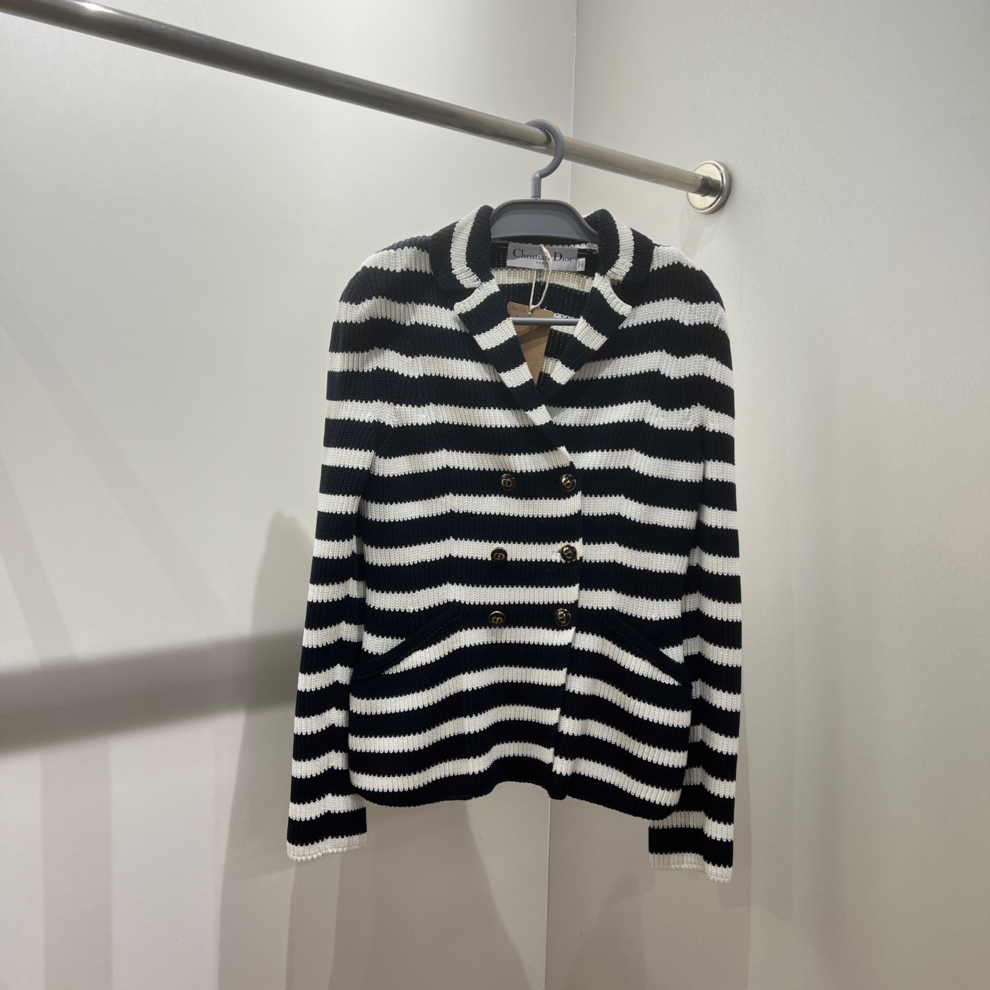 99新 DIOR/迪奥 vem714 双排扣条纹针织夹克 40码 棉