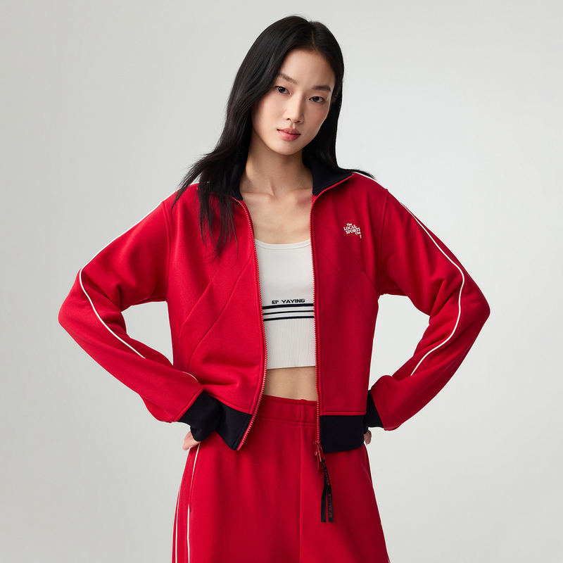 EP雅莹2026新款女装 红色宽松休闲立领松弛感短款运动外套1301A