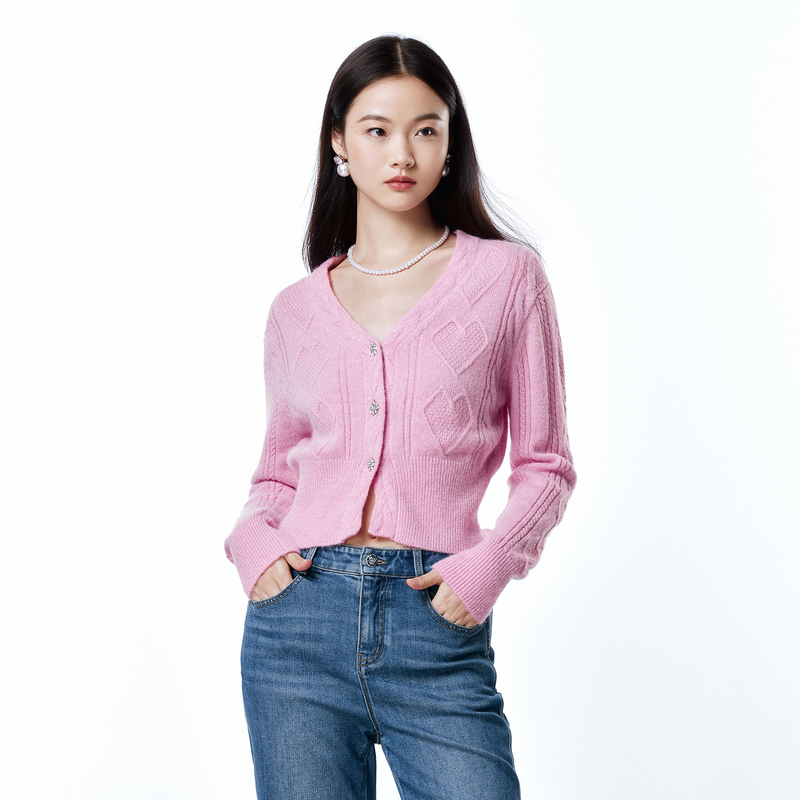 气质甜美少女感纯色含羊毛针织毛衣外套含羊驼毛DOUBLOVE贝爱新款