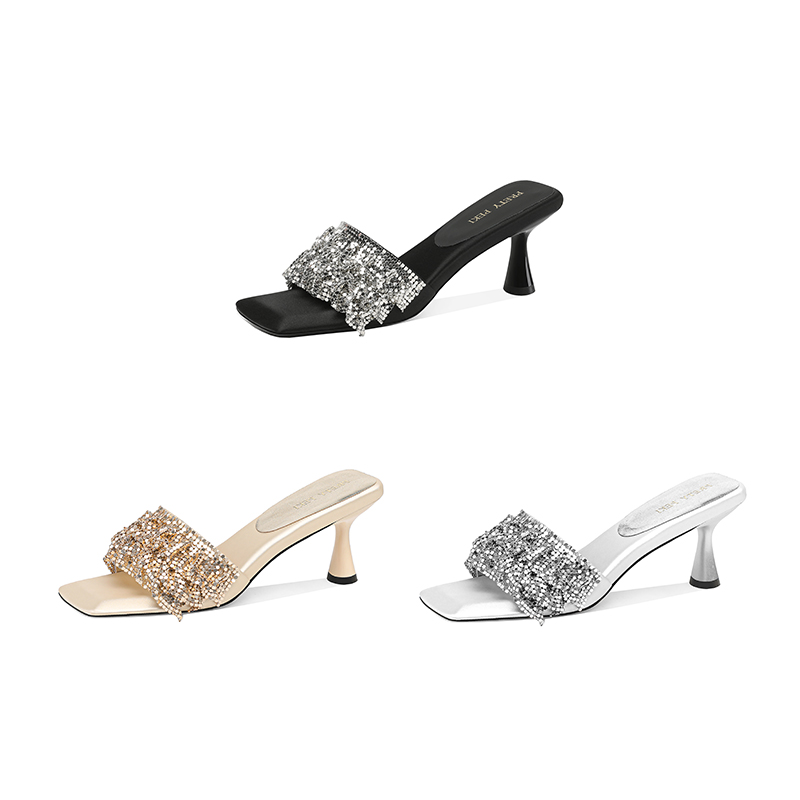 【跟高7cm】2025年夏季新款方头细跟气质时尚百搭高跟凉鞋外穿