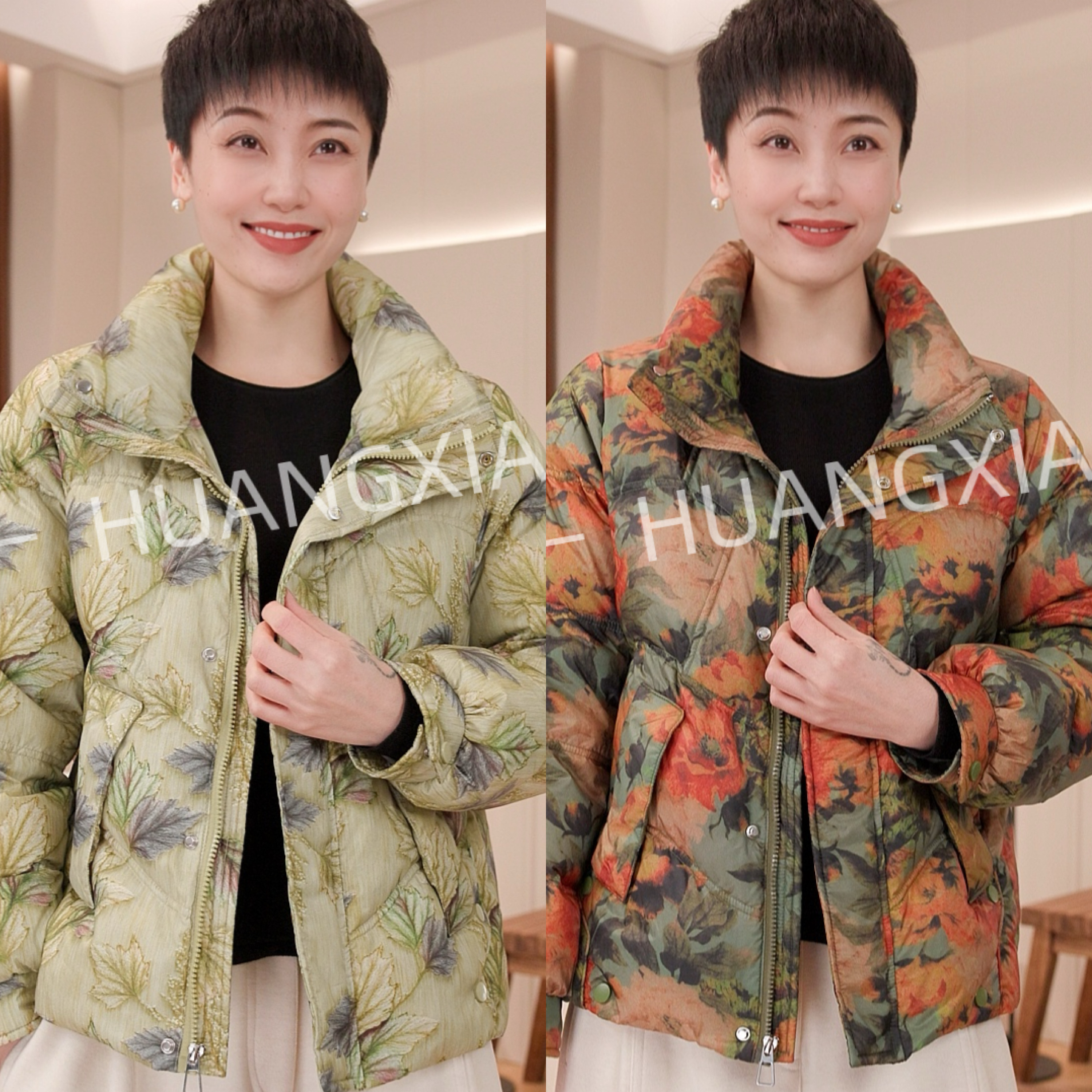 HUANGXIAOXI（绚烂油画系列）优雅气质中短款羽绒服洋气减龄 036