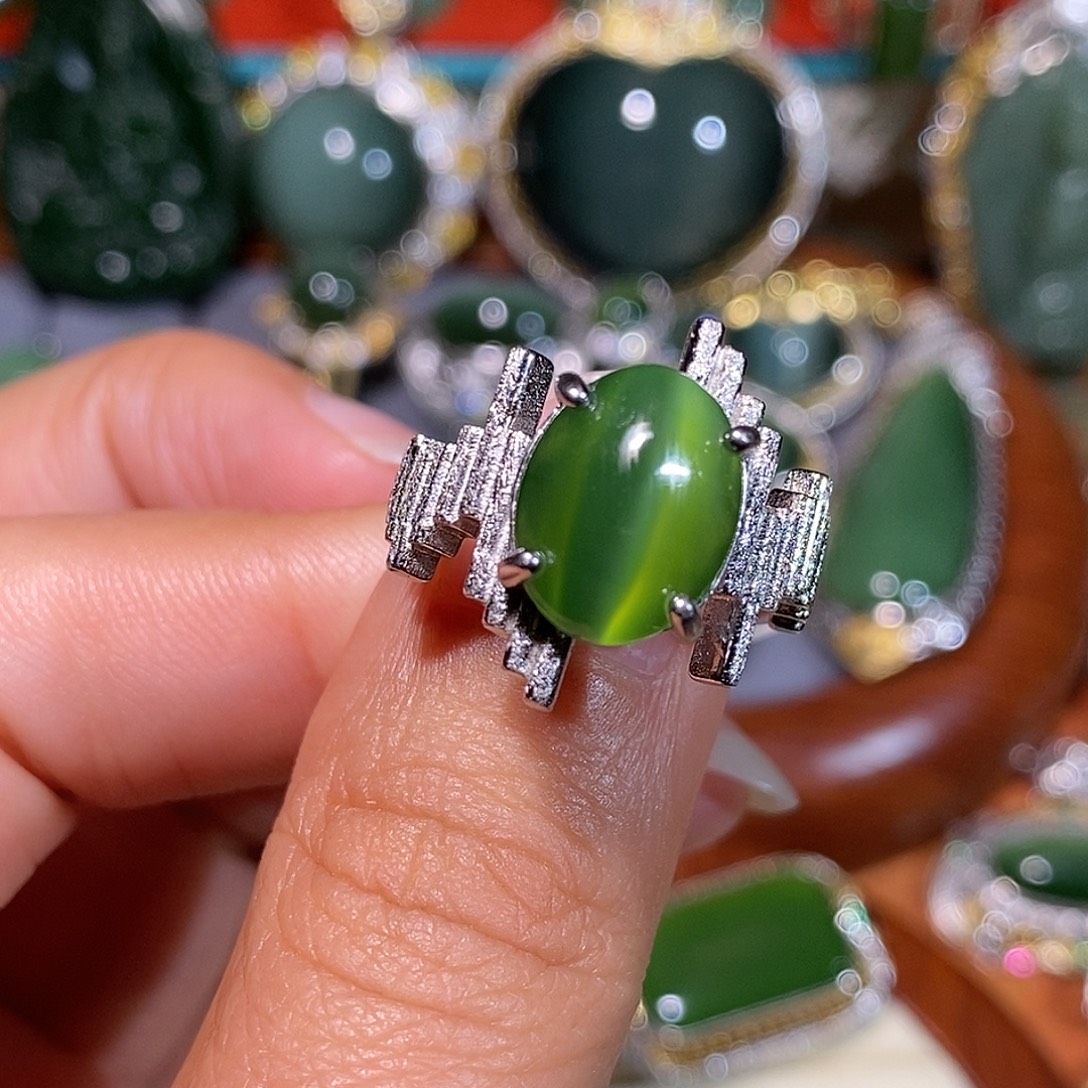 和田玉（碧玉）银S925镶嵌戒指