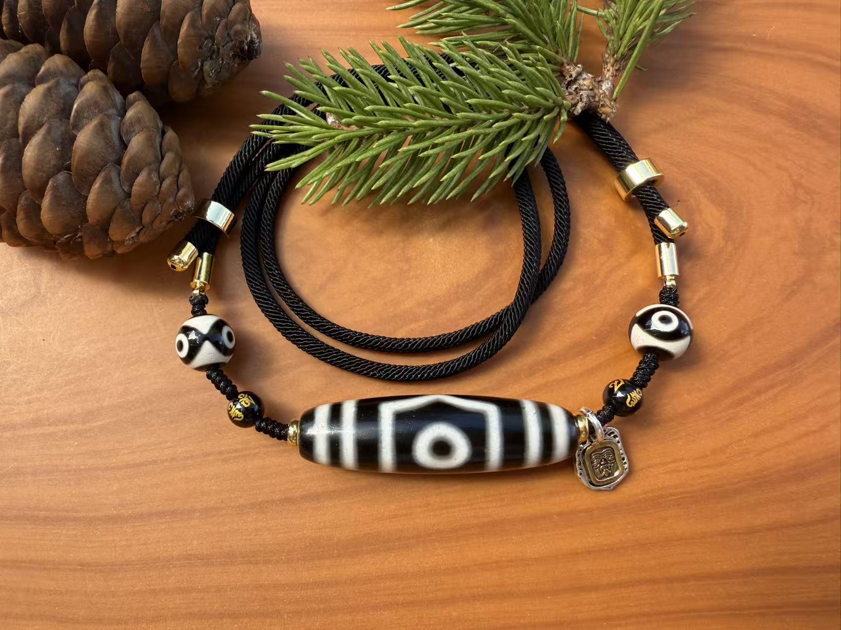 【千千晴晴】黑白三六七八九编绳50尺寸锁骨链渗透工艺玛瑙材质古法