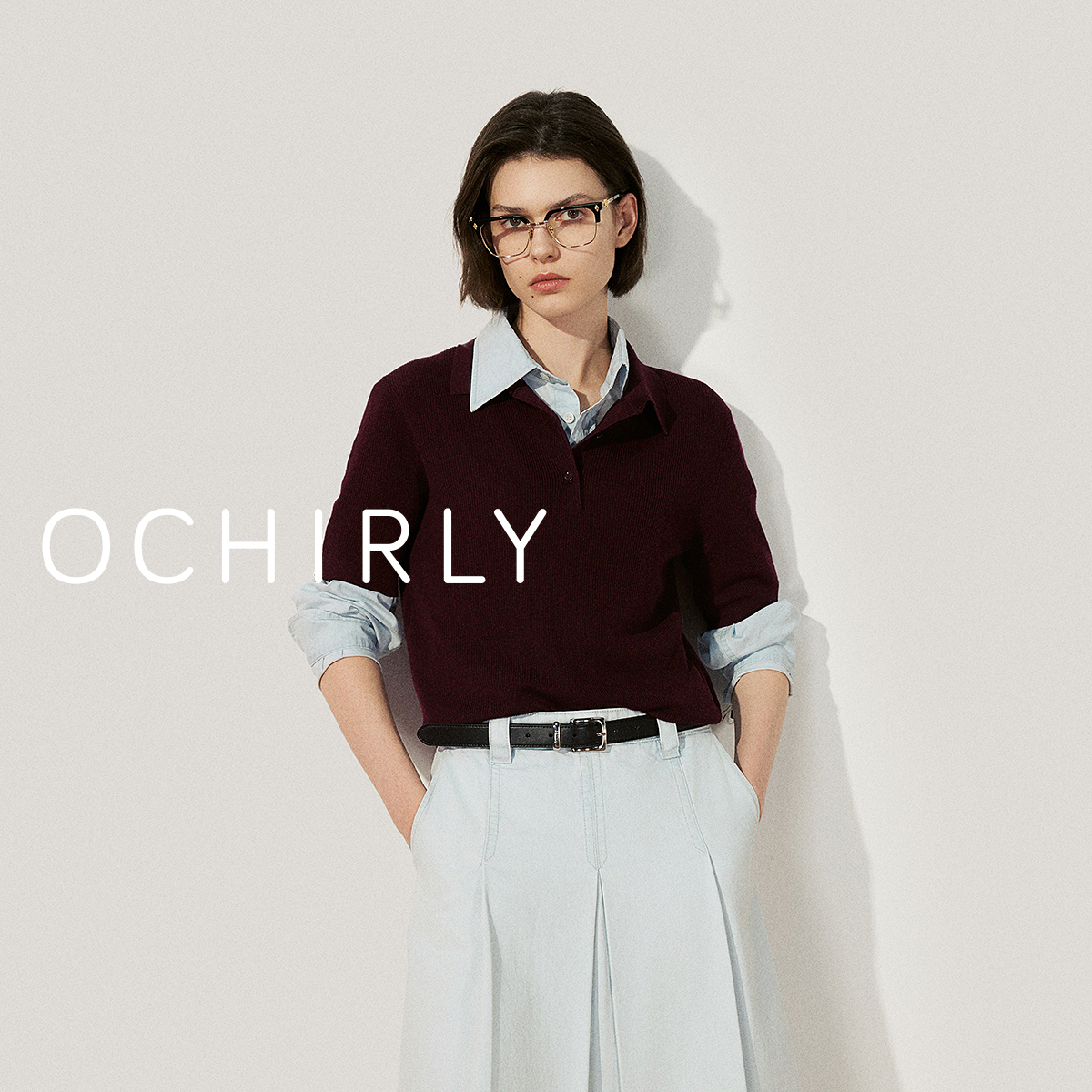 【商场同款】OCHIRLY欧时力 进口100%超细羊毛毛衣Polo领25夏季新款