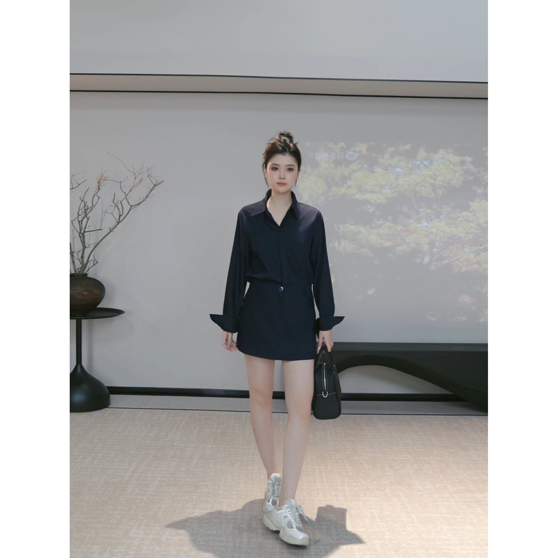 NEW MMSJ 藏青色连体短裤 裤裙