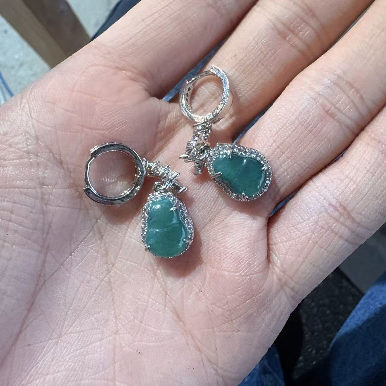 天然A货翡翠蛋面耳坠多样性发一对z3-8