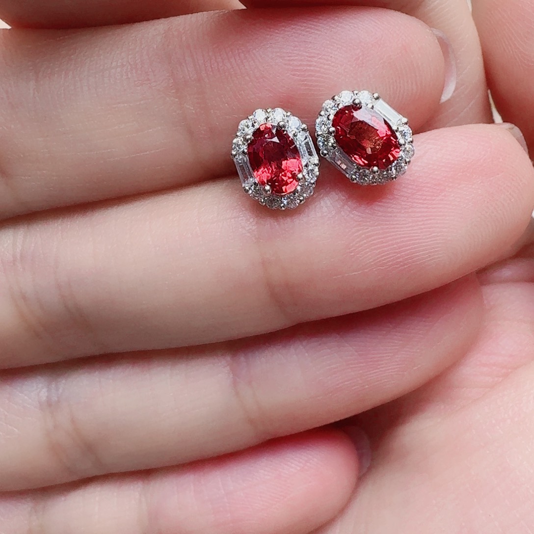 蓝宝石耳饰银S925镶嵌耳钉