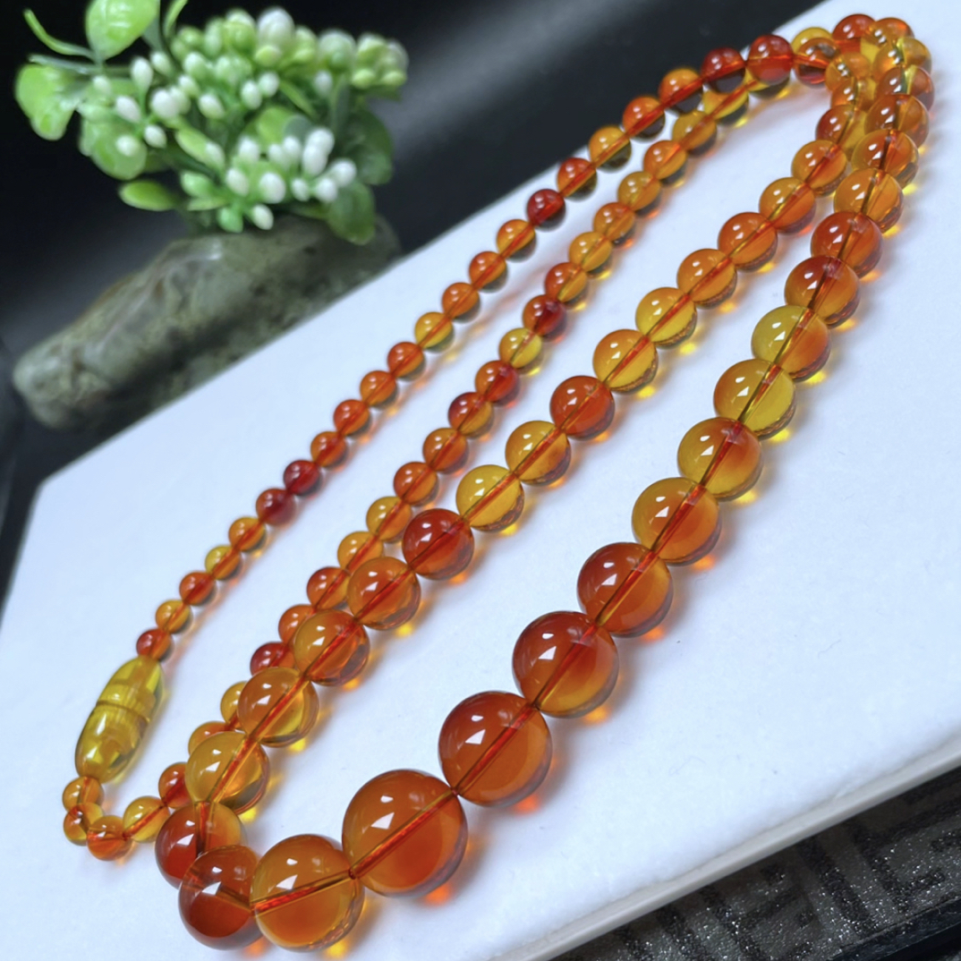 【李氏珠宝】收藏级血珀项链5-12.3mm24.2克周长62cm缅甸琥珀