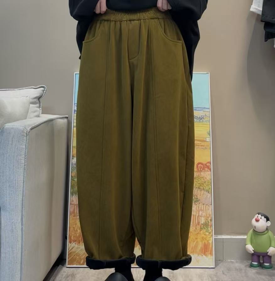 灯芯绒加绒直筒裤女宽松休闲