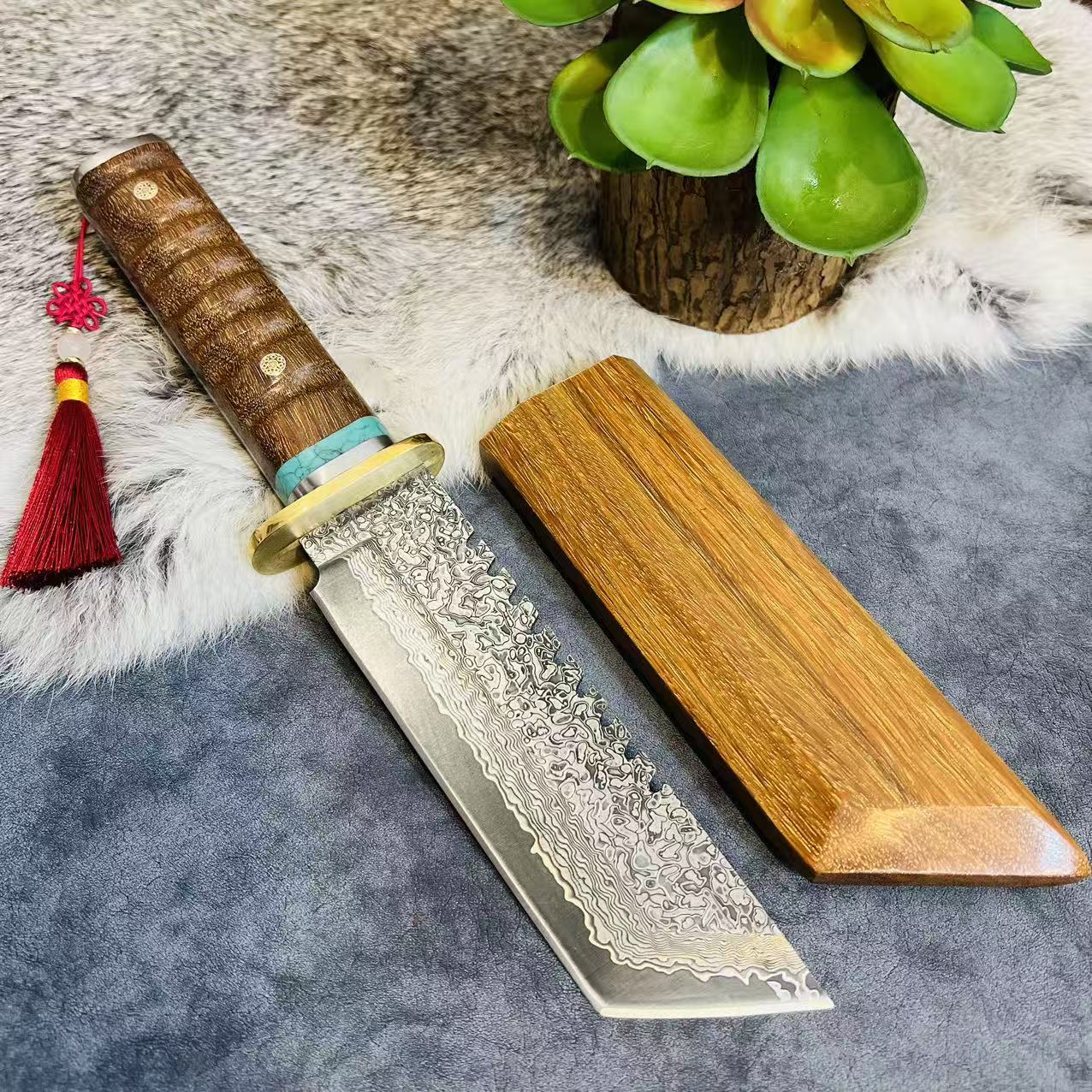 雷动惊鸿陌刀大马士革多功能刀高端收藏款夹钢户外家用切水果切肉