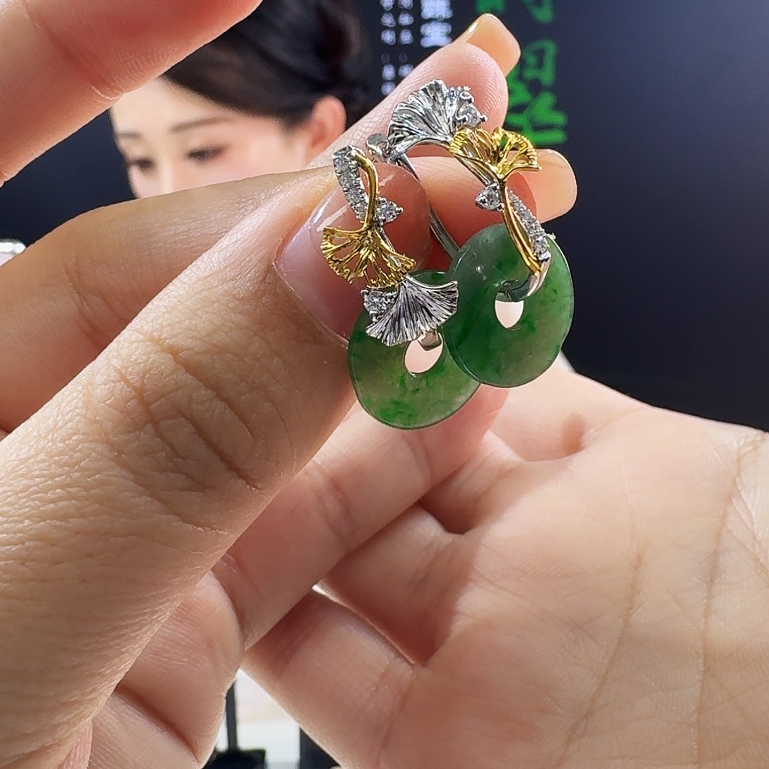 翡翠耳饰18K金镶嵌18k镶嵌